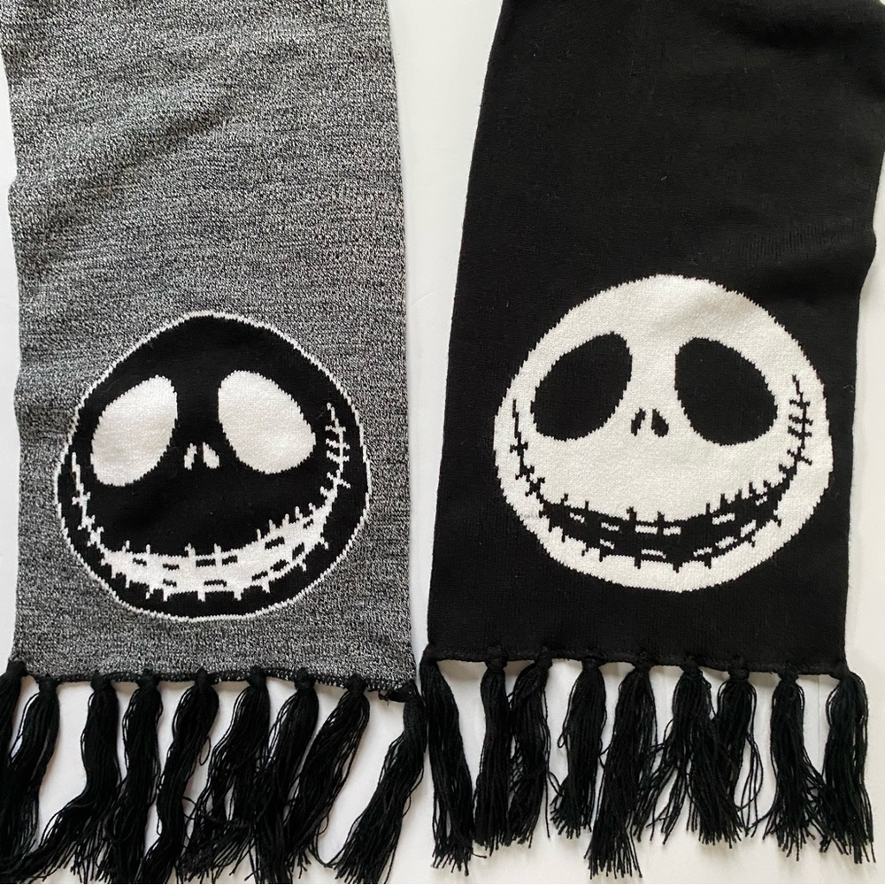 Nightmare Before Christmas Scarf Disney Jack Skellington 67” Black Gray Fringe - Picture 4 of 16